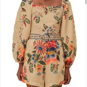 FARM Rio Delicate Garden Linen Blend Long Sleeve Romper. Size Large L